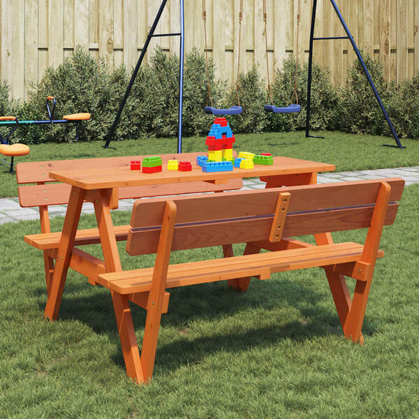 vidaXL Table de pique-nique pour 4 enfants avec trou de parasol sapin