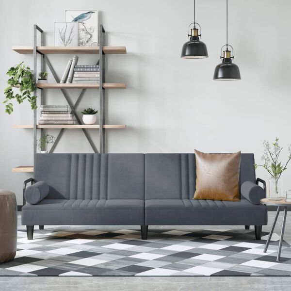 vidaXL Canap&eacute;-lit avec accoudoirs gris fonc&eacute; velours