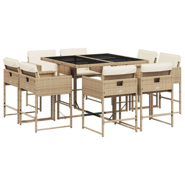vidaXL Ensemble &agrave; manger de jardin et coussins 9 pcs beige Poly rotin