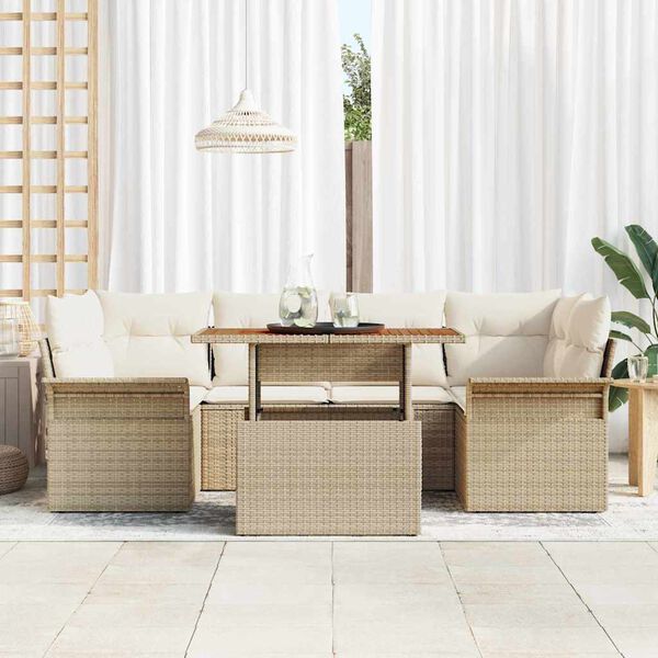 vidaXL Ensemble de canap&eacute; de jardin 7 pcs Beige Poly rotin