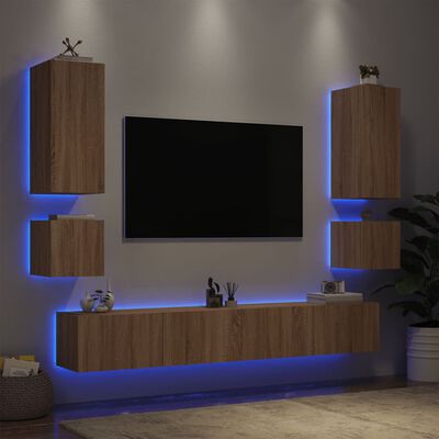 vidaXL Meuble TV muraux 6 pcs avec lumières LED chêne sonoma