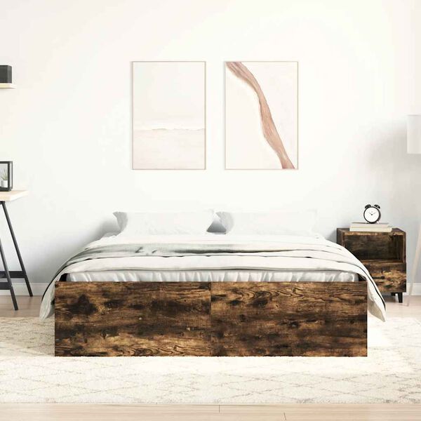 vidaXL Cadre de lit sans matelas ch&ecirc;ne fum&eacute; 120x190 cm