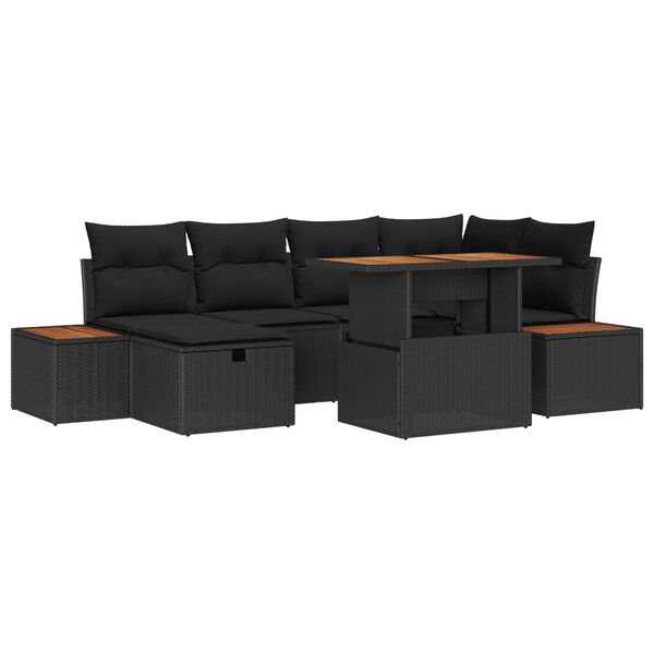 vidaXL Ensemble de canap&eacute; de jardin avec coussin 7 pcs Noir polyrotin