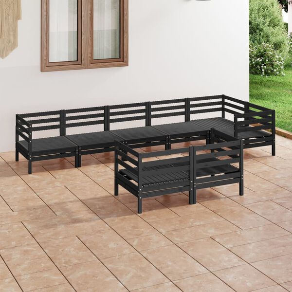 vidaXL Salon de jardin 8 pcs bois de pin massif noir