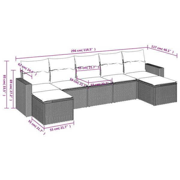 vidaXL Salon de jardin 7 pcs avec coussins noir r&eacute;sine tress&eacute;e