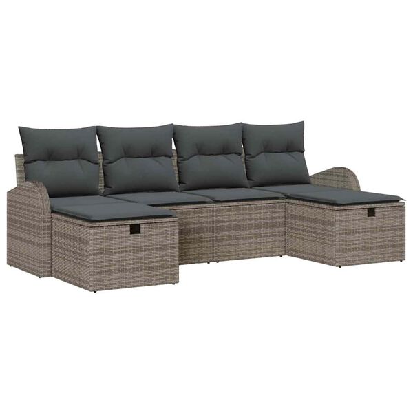 vidaXL Ensemble de canap&eacute; de jardin avec coussin 6 pcs Gris polyrotin