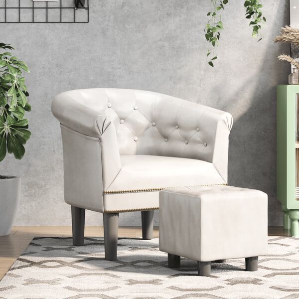 vidaXL Chaise cabriolet avec repose-pied blanc similicuir