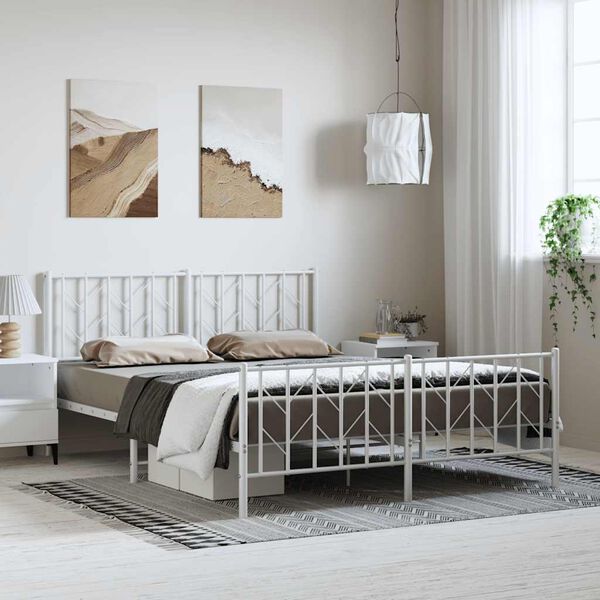 vidaXL Cadre de lit m&eacute;tal sans matelas et pied de lit blanc 150x200 cm