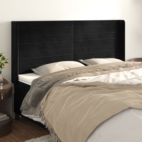 vidaXL T&ecirc;te de lit avec oreilles Noir 163x16x118/128 cm Velours