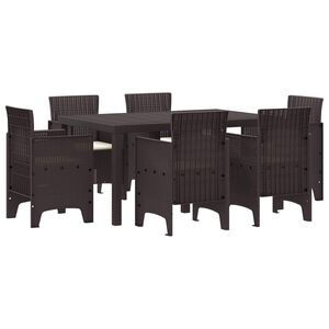 vidaXL Ensemble de salle &agrave; manger pour jardin 7 pcs Marron Rattan Polt