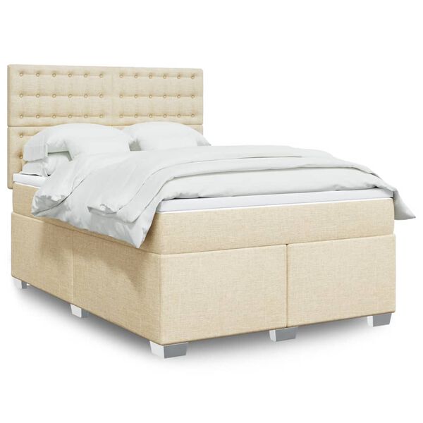vidaXL Sommier &agrave; lattes de lit avec matelas Cr&egrave;me 160x200 cm Tissu