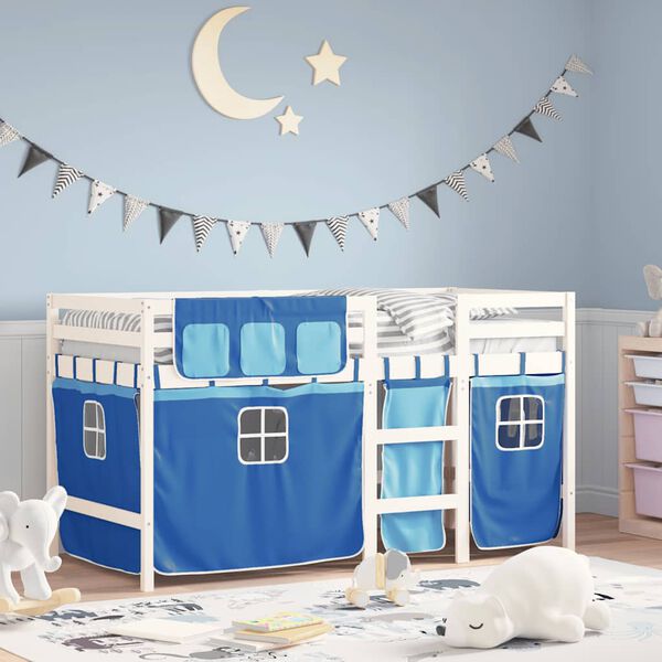 vidaXL Lit mezzanine enfants avec rideaux sans matelas bleu 90x190 cm