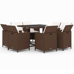 vidaXL Ensemble &agrave; manger de jardin et coussins 9 pcs Poly rotin Marron