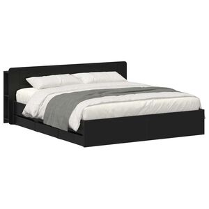 vidaXL Cadre de lit avec rangement Noir 200 x 200 cm Bois d'ing&eacute;nierie