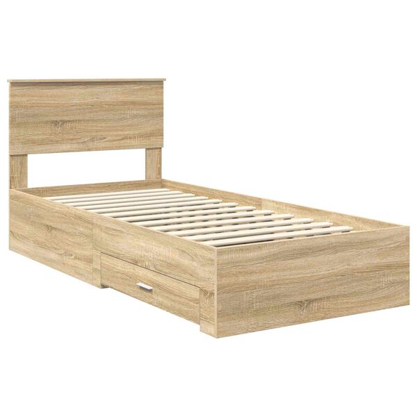 vidaXL Cadre de lit avec tiroir Sonoma Ch&ecirc;ne et Argent 75 x 190 cm