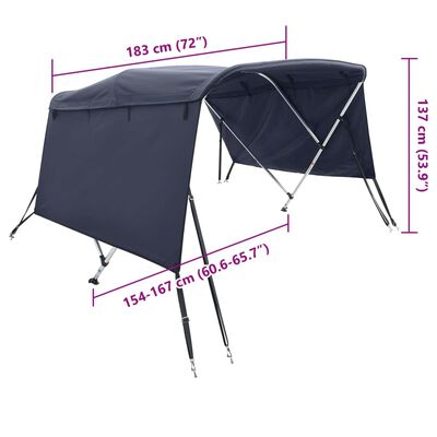 vidaXL Toit bimini à 3 arceaux parois latérales 183x(154-167)x137 cm