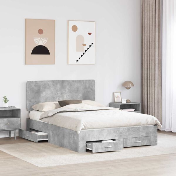 vidaXL Cadre de lit Gris b&eacute;ton 160 x 200 cm Bois d'ing&eacute;nierie