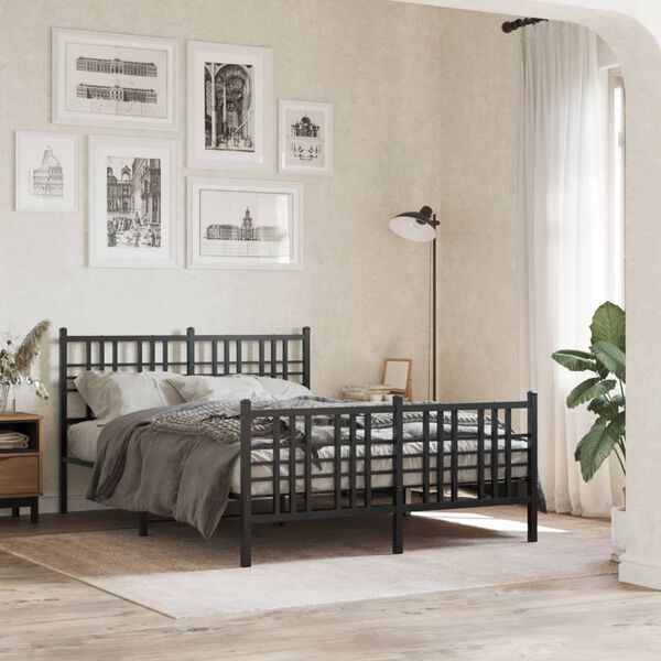 vidaXL Cadre de lit m&eacute;tal sans matelas avec pied de lit noir 140x190cm