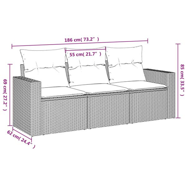 vidaXL Salon de jardin 3 pcs avec coussins noir r&eacute;sine tress&eacute;e
