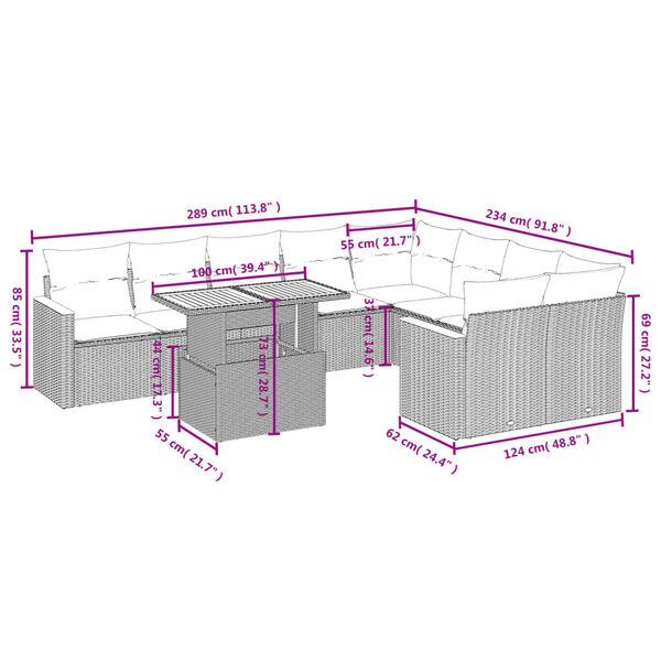 vidaXL Salon de jardin avec coussins 10 pcs beige r&eacute;sine tress&eacute;e