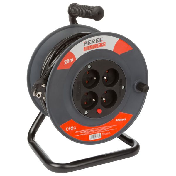 Perel Enrouleur de c&acirc;ble 25 m 4 prises