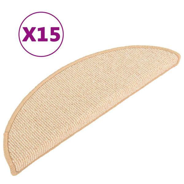 vidaXL Tapis d'escalier 15 pi&egrave;ces 65 x 21 x 4 cm Cr&egrave;me Demi-rond Grand