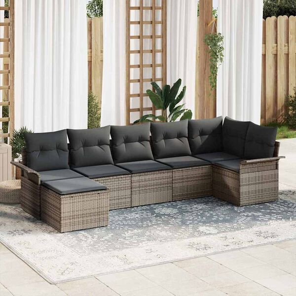 vidaXL Ensemble de canap&eacute; de jardin avec coussin 7 pcs Gris polyrotin