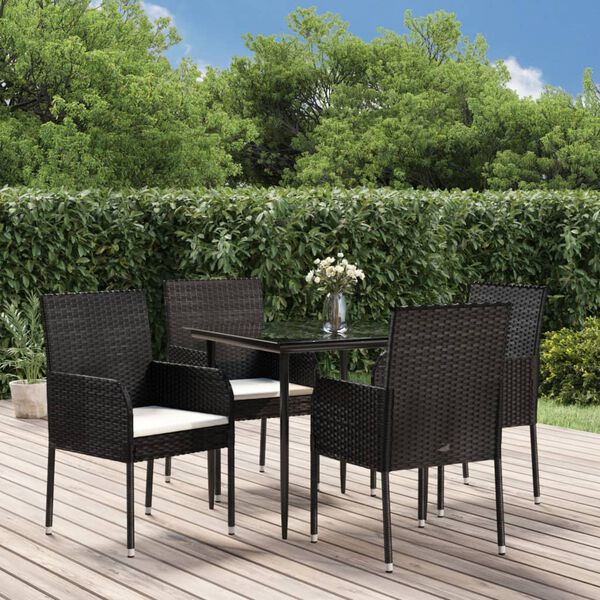 vidaXL Ensemble à manger de jardin coussins 5pcs Noir Résine tressée