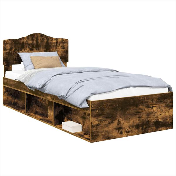vidaXL Cadre de lit Ch&ecirc;ne fum&eacute; 75 x 190 cm Bois de pin massif