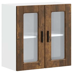 vidaXL Armoire murale de cuisine avec porte en verre Porto ch&ecirc;ne fum&eacute;