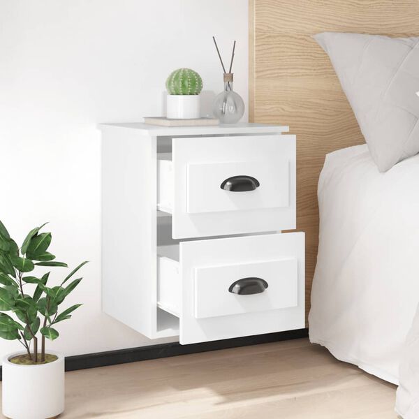 vidaXL Table de chevet murale blanc brillant 41,5x36x53 cm