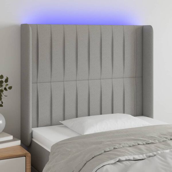 vidaXL T&ecirc;te de lit &agrave; LED Gris clair 103x16x118/128 cm Tissu