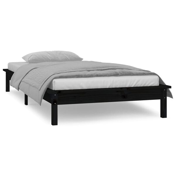 vidaXL Cadre de lit &agrave; LED sans matelas noir 90x200 cm bois massif