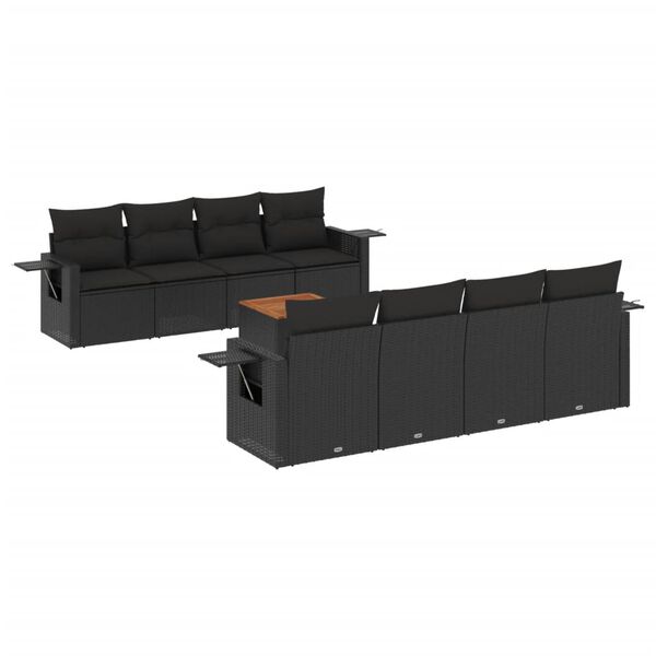 vidaXL Salon de jardin 9 pcs avec coussins noir r&eacute;sine tress&eacute;e