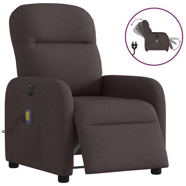vidaXL Fauteuil de massage inclinable &eacute;lectrique Marron fonc&eacute; Tissu