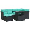 vidaXL Salon de jardin avec coussins 7 pcs noir r&eacute;sine tress&eacute;e acacia