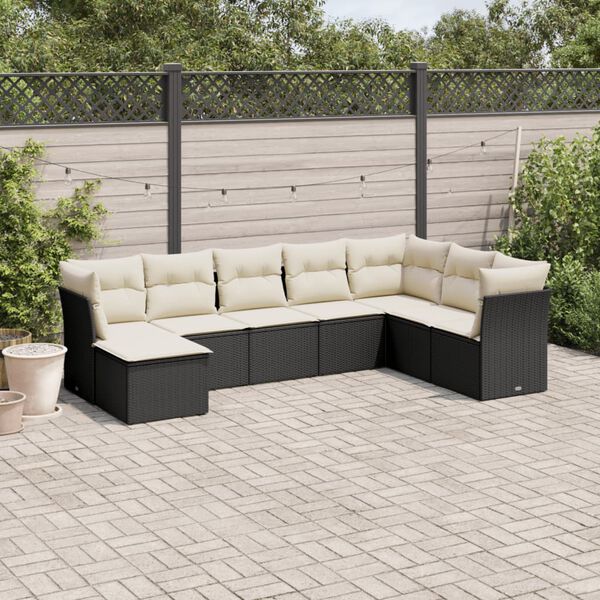 vidaXL Salon de jardin 8 pcs avec coussins noir r&eacute;sine tress&eacute;e