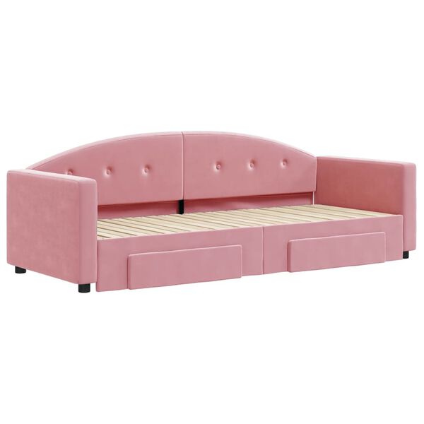 vidaXL Lit de jour avec gigogne et tiroirs sans matelas rose 80x200 cm