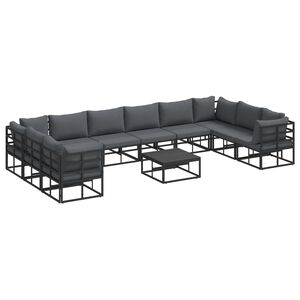vidaXL Ensemble de canap&eacute; de jardin avec coussin 11 pcs Noir Aluminium