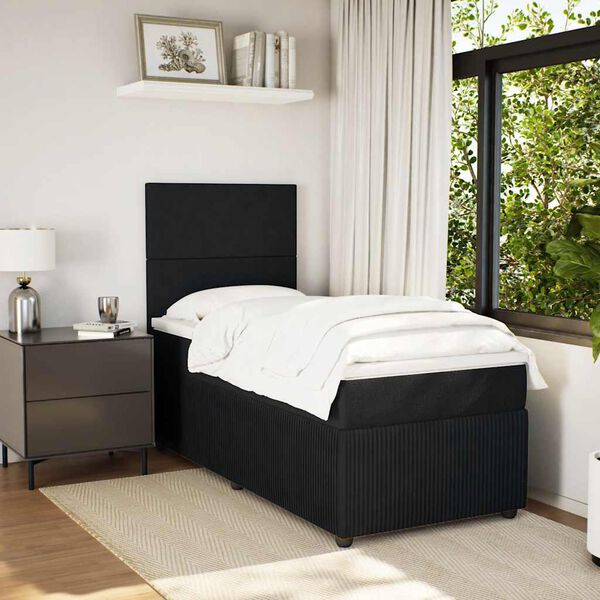 vidaXL Sommier &agrave; lattes de lit et matelas Noir 80x200 cm Velours