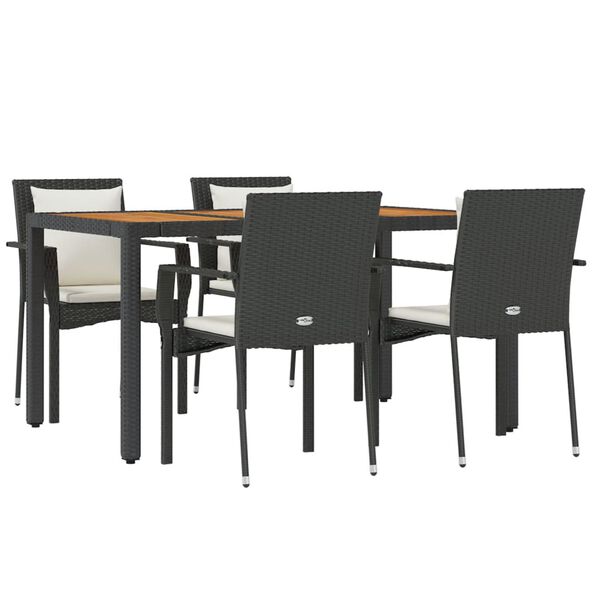 vidaXL Ensemble &agrave; manger de jardin coussins 5pcs Noir R&eacute;sine tress&eacute;e