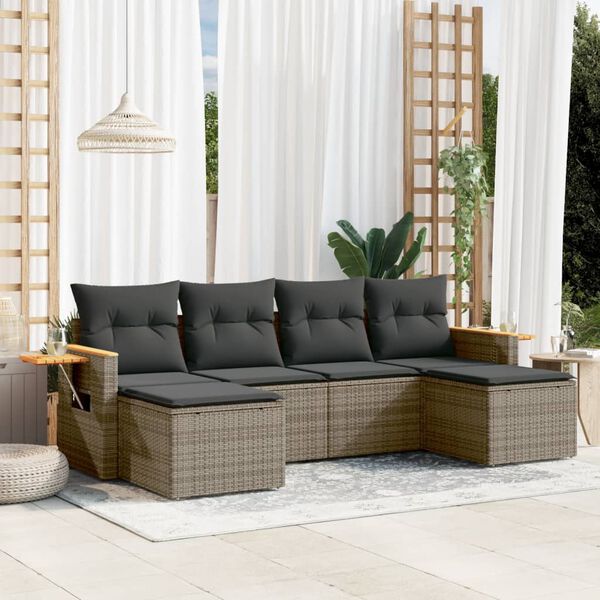 vidaXL Salon de jardin 6 pcs avec coussins gris r&eacute;sine tress&eacute;e
