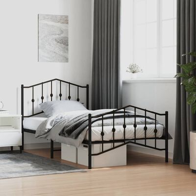 vidaXL Cadre de lit métal sans matelas avec pied de lit noir 100x190cm