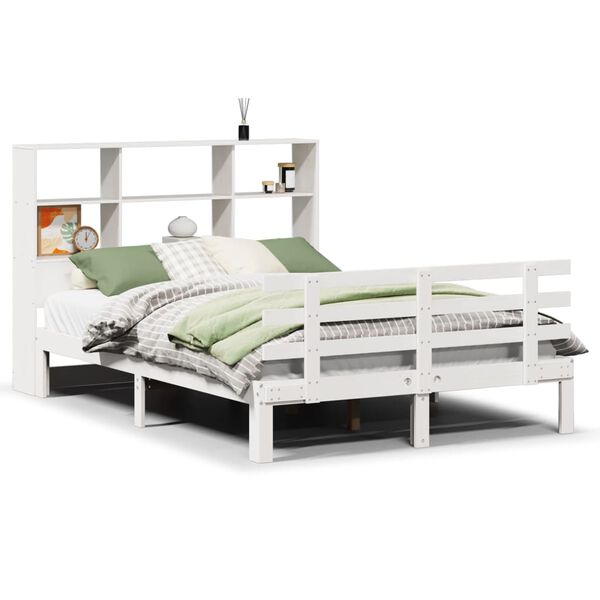 vidaXL Lit biblioth&egrave;que sans matelas blanc 140x190 cm bois pin massif