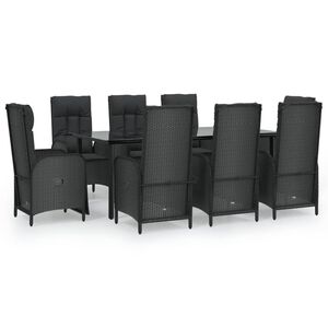 vidaXL Ensemble &agrave; manger jardin 9pcs et coussins noir r&eacute;sine tress&eacute;e