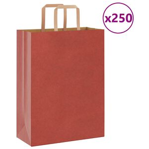 vidaXL Sacs en papier 250 pcs avec poign&eacute;es rouge 26x12x35 cm