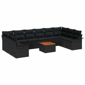 vidaXL Ensemble de canap&eacute; de jardin avec coussin 11 pcs Noir polyrotin