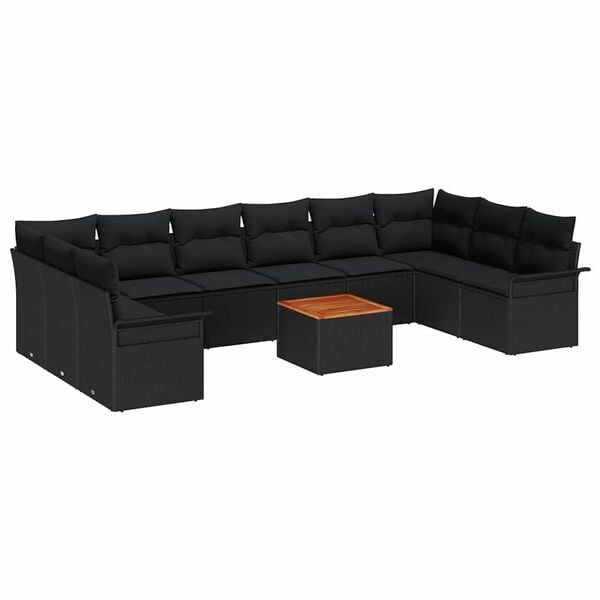 vidaXL Ensemble de canapé de jardin avec coussin 11 pcs Noir polyrotin