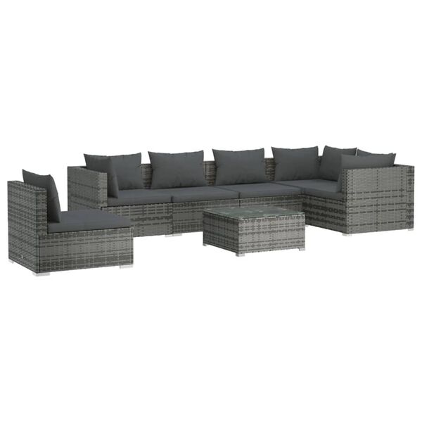 vidaXL Salon de jardin 7 pcs avec coussins R&eacute;sine tress&eacute;e Gris