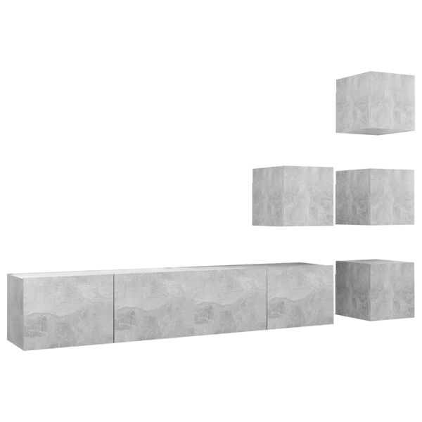 vidaXL Ensemble de meubles TV 6 pcs Gris b&eacute;ton Bois d'ing&eacute;nierie